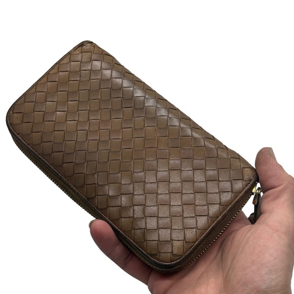 Bottega Veneta Intrecciato Woven Leather Zip Around Wallet Brown Made in Italy - Picture 4 of 10